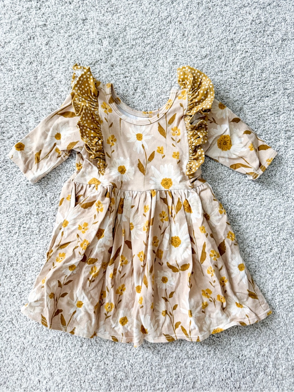 Girls' Cream & Mustard Floral Ruffle Dress